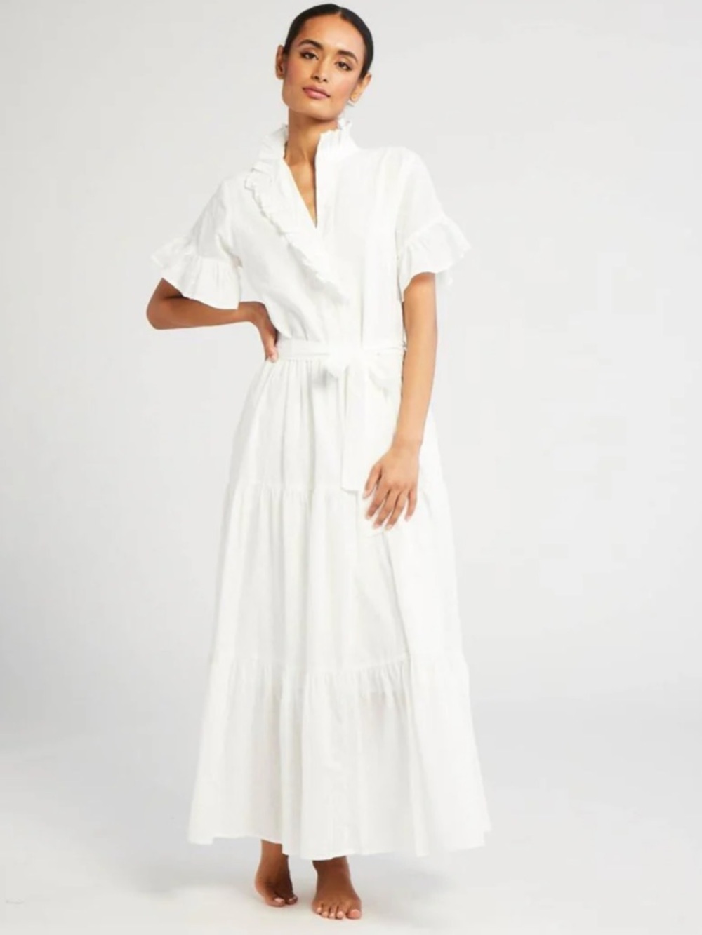 Mille Victoria Tiered Ruffle Maxi Dress In Pearl Swiss Dot Size XXS Romantic